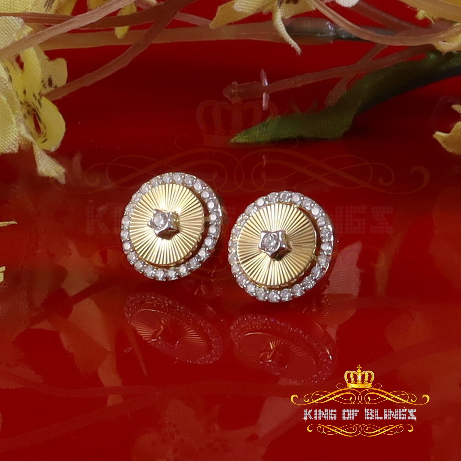 King of Bling's 2.50 ct VVS 'D' Moissanite Mens/Womens 925 Silver Yellow Stud Earrings