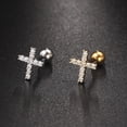 thumbnail image 1 of Pendientes pequeños de acero inoxidable con forma de bola y tornillo para mujer con forma de circón, 1 of 1
