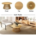 thumbnail image 3 of DUOMAY Modern Solid Wood Round Coffee Table with Geometric Base, Sturdy Wood Center Table for Living Room, Lounge, Office, Log Color, 3 of 6