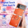 thumbnail image 3 of Mantto For Samsung Galaxy Z Flip 4 Case, Luxury Laser Ultra Slim Leather Case for Shockproof PC Bumper & Leather Back Wireless Charging Cover for Samsung Galaxy Z Flip4, Orange, 3 of 8