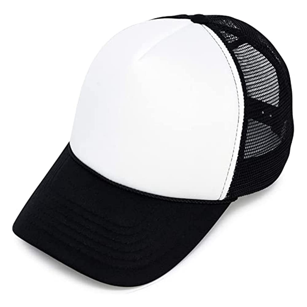 MR.R Sublimation Blank Polyester Mesh Cap Mesh Hat Two Tone Trucker Summer Mesh Cap with Adjustable Snapback,Black,6 Pieces