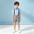 thumbnail image 2 of Grblisyd Boys Pants Sets Short Sleeve Shirt + Shorts + Bow Tie + Suspenders Kids Gentleman Outfits, 2 of 8