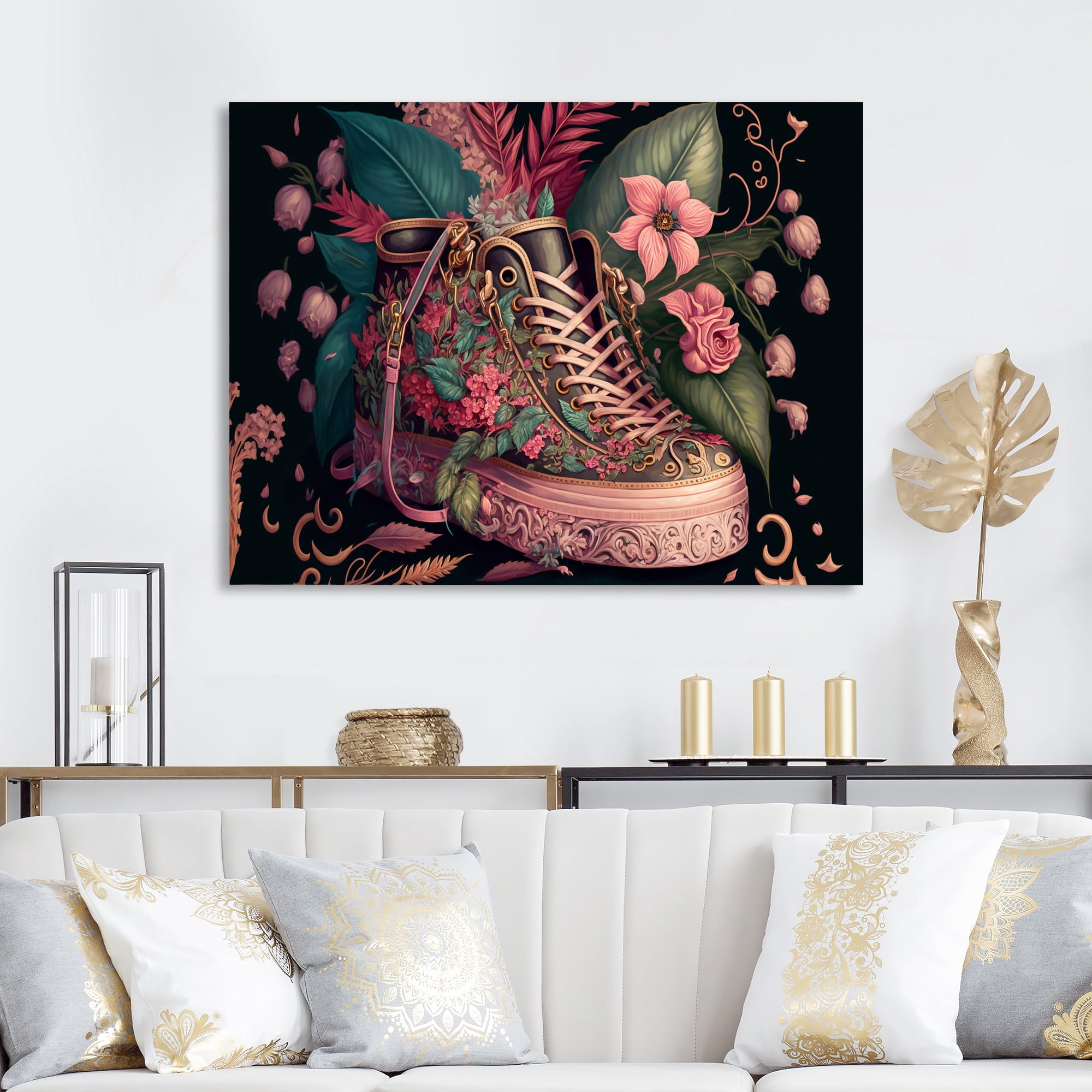 Designart Floral Pink Sneakers Art I Canvas Wall Art