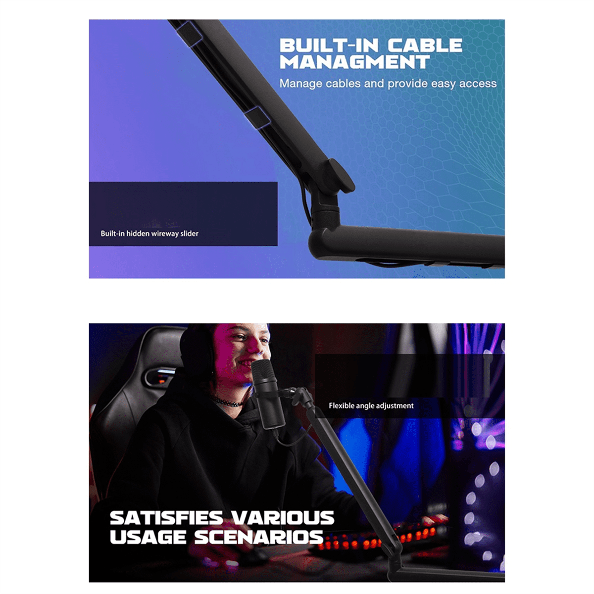 Mic Stand Desk, Heavy Duty Boom Arm Bear with Desk Mount Clamp, Adjustable Microphone Stand Desk, Desk Mic Stand