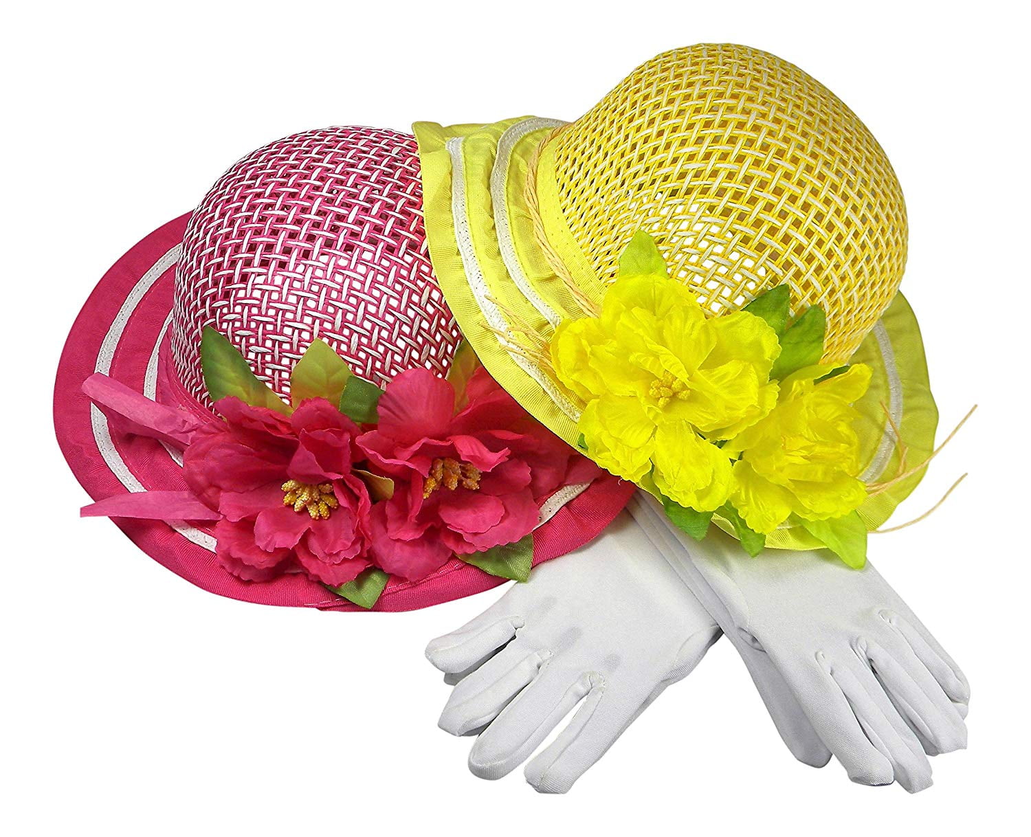 Girls Tea Party Dress Up SET OF 2 Hats Gloves Blue Bright Pink Toys EASTER 
