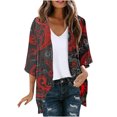 thumbnail image 3 of JURANMO Ladies Kimono Cardigans Loose Cover Up Blouse Tops 3/4 Sleeve Lightweight Shugs Front Open Cardigan Beach Coverups for Swimwear Multicolor XXXL Ofertas de Hoy en Liquidación, 3 of 6