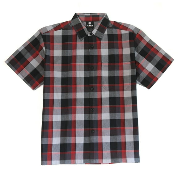 YAGO Men's Casual Plaid Short Sleeve Woven Button Down Shirt Black 5H (Large)