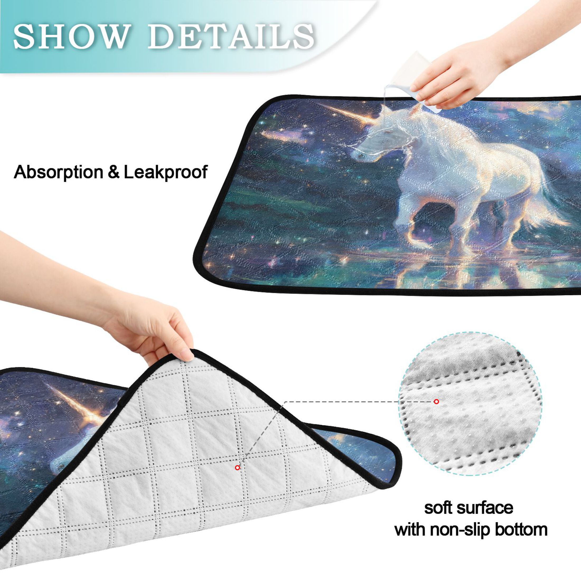 Qxltty White Unicorn Cat litter Pads Pet Set of 2 Diaper Mats Center Anti-leakage Layer Absorbent Soft and Comfortable