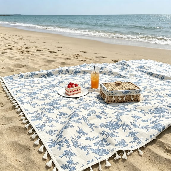 Beautiful Extra Large Beach Blanket with Tassels - Soft Oversized Turkish-Style Beach Towel for Relaxing Beach Days with the Whole Family - Lightweight Quick-Dry Picnic Blanket & Mat for Adults