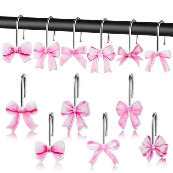 2ooya 12Pcs Bow Shower Curtain Hooks Resin Hooks for Homeware Party Favours Gifts, Pink