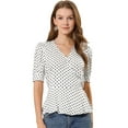 thumbnail image 1 of Unique Bargains Hauts à Pois pour Femmes, Taille Nouée, Ourlet à Volants, Col en V, Cache-Cœur à Basque, 1 of 6