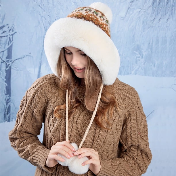 Gorro de invierno Wancir para mujer, estilo peruano, con orejeras, de sherpa, para esquí y nieve, tejido con forro polar.