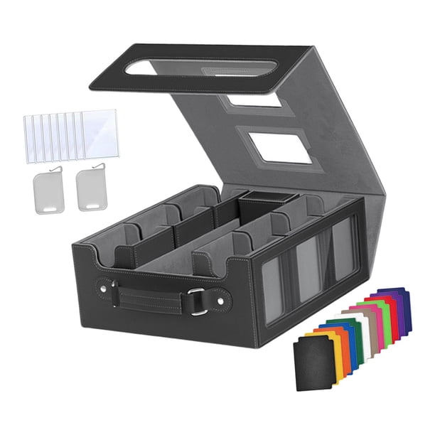 Caja para de cartas coleccionables, almacenamiento de cartas de juego, organizador de exhibición estándar resistente, coleccionable, premium, con Gris negro
