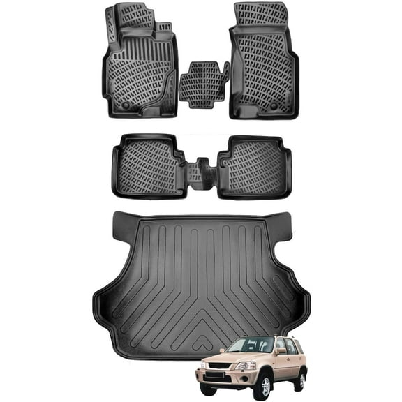 Car Floor Mats   Cargo Liner (Full SET) Compatible for Honda CR-V 1995-2001 Waterproof | All Weather
