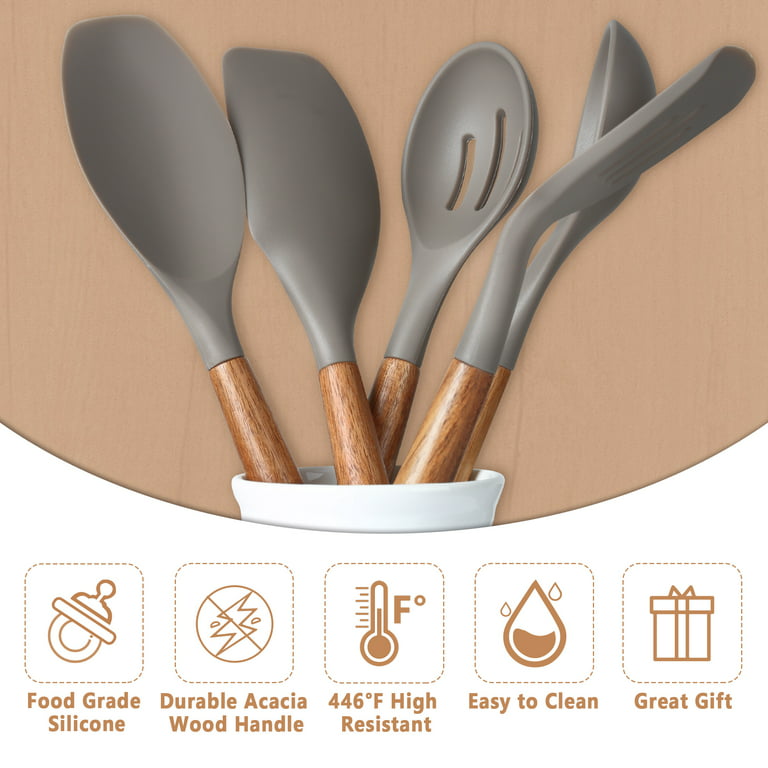Silicone Cooking Utensils Set,Kitchen Utensils 26 Pcs Set,Non-stick Heat  Resistant Silicone,Cookware with Stainless Steel Handle
