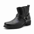 thumbnail image 1 of Men's Harness Ankle Boots, Block Heel Work Boots Square Toe Side Zipper Block Heel Casual Short Boots, 1 of 5