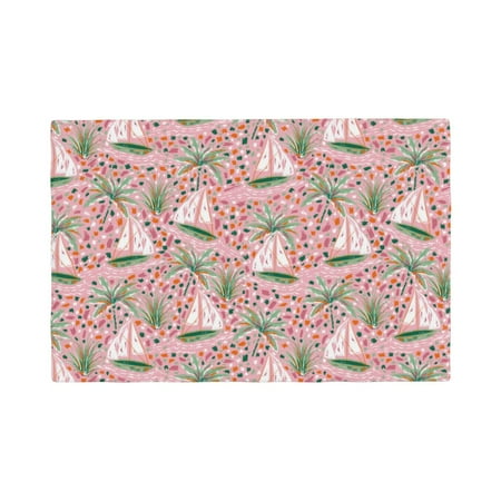 

Table Placemats Set of 4 - Sailboats And Palm Tree 12x18 In Faux Linen Double Heat Resistant Place Mats Cloth Indoor/Outdoor Placemats Washable Table Mats for Dining Kitchen Party