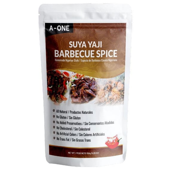 A-ONE Suya Yaji Barbecue Spice - Homemade Original African-Style Beef Jerky Mixed Spice for Meats, Chicken, Fish & Different Dishes, Hot & Spicy 5.29oz (150g), (1 Pack)