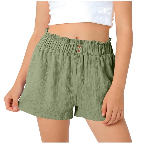 WRKEKC Girls Cargo Shorts High Waist a Line Paperbag Linen Blend Flowy Wide Leg Casual Shorts with Belt 5-14 Years
