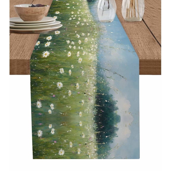 Hokiten Table Runners 60 Inches Long Dress Scarves, Spring Floral Farmhouse Kitchen/Dining Table Runner, Small Coffee Tablerunners, Whit Green Botanical Modern Oil Painting 13x60 Inch