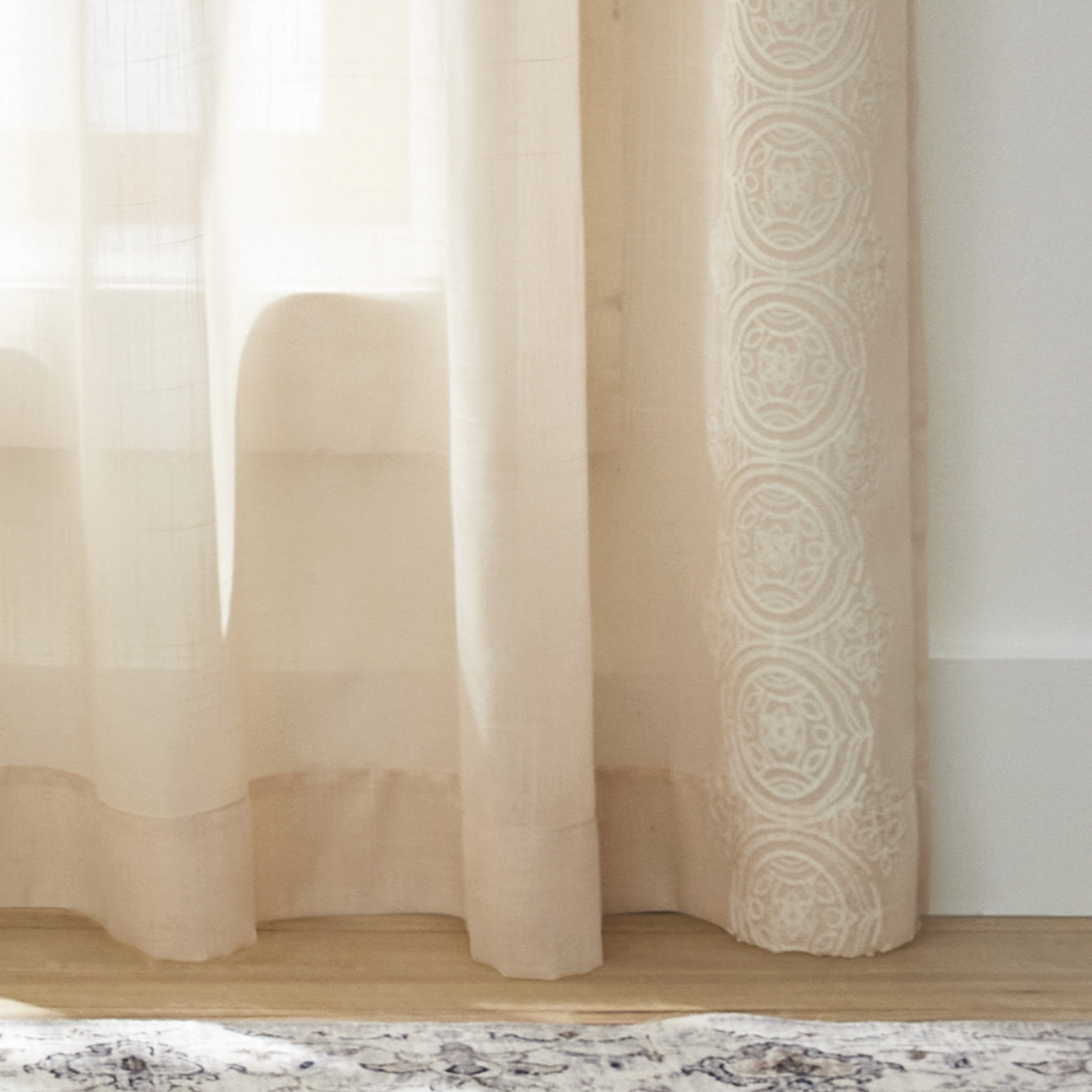 Better Homes & Gardens Embroidered Border Single Curtain Panel, Rod Pocket/Back Tab, Papyrus Beige, 50 in W x 95 in L