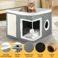 thumbnail image 6 of Cat Bed, YUWENUS Cat House for Indoor Cats with 2 Cushion, Large Cat Cave with Scratch Pad and Fluffy Ball Hanging, Grey, 6 of 11
