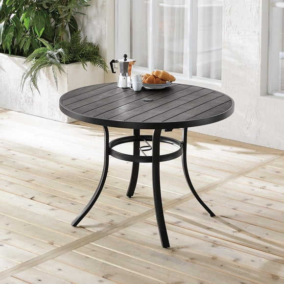 HOMETRENDS 40-Inch Round Steel Outdoor Dining Table, Black