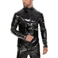 thumbnail image 6 of Men Shiny PVC Leather Shirt, Long Sleeve, Full Zipper, Male Glossy Leather Casual Tops, 6 of 6