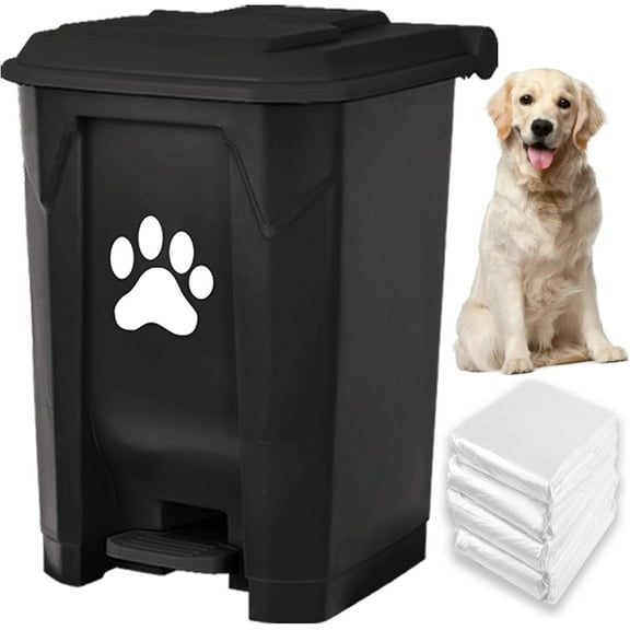 Dog Poop Trash Can Outdoors Pet Waste Station with Lid Dog Waste Disposal Container with Removable Inner Bin Bucket Hands-Free Pedal Garden Yard Home with Waste Bags, Black