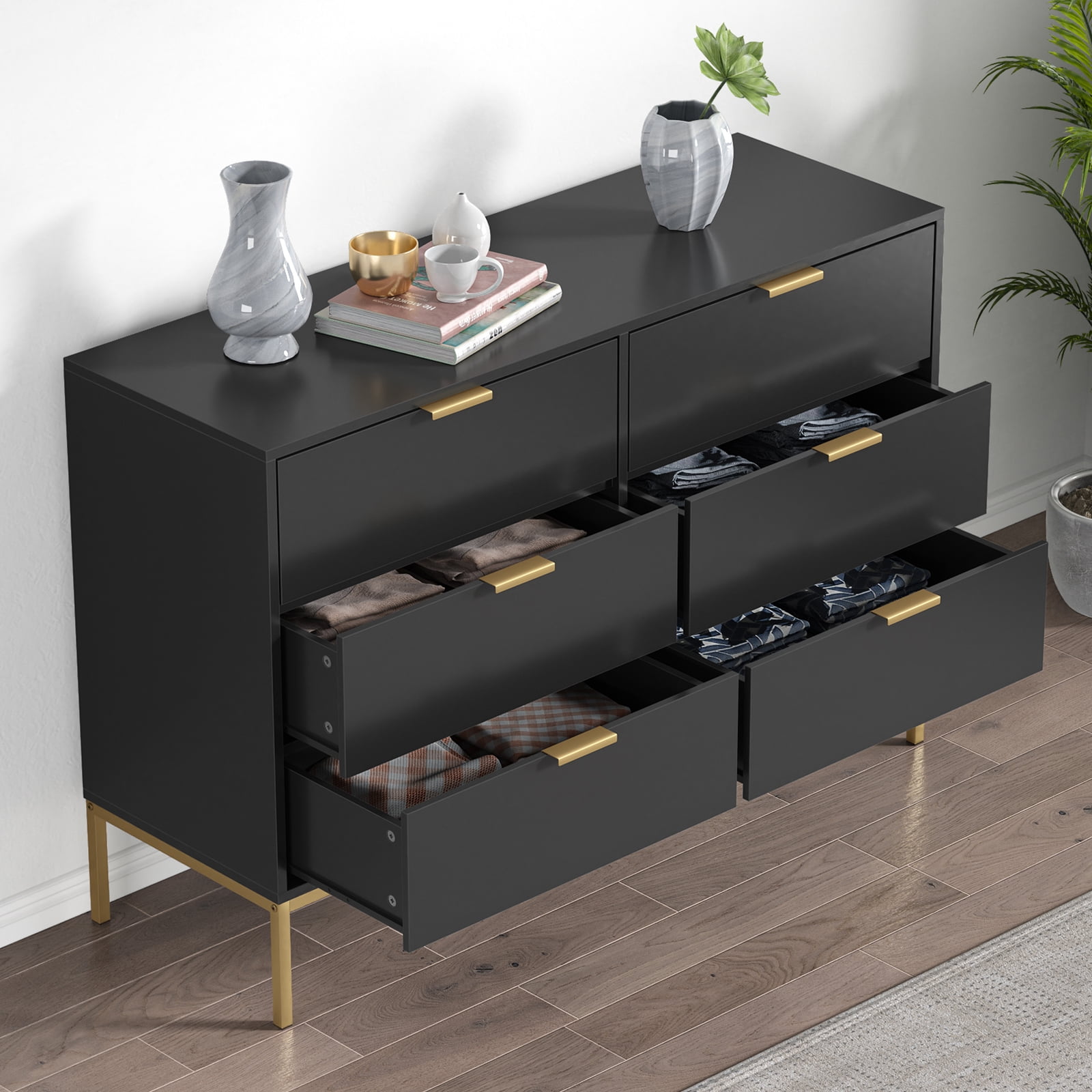 green emerald velvet dress Kendall 6-Drawer Dresser Black and Gold