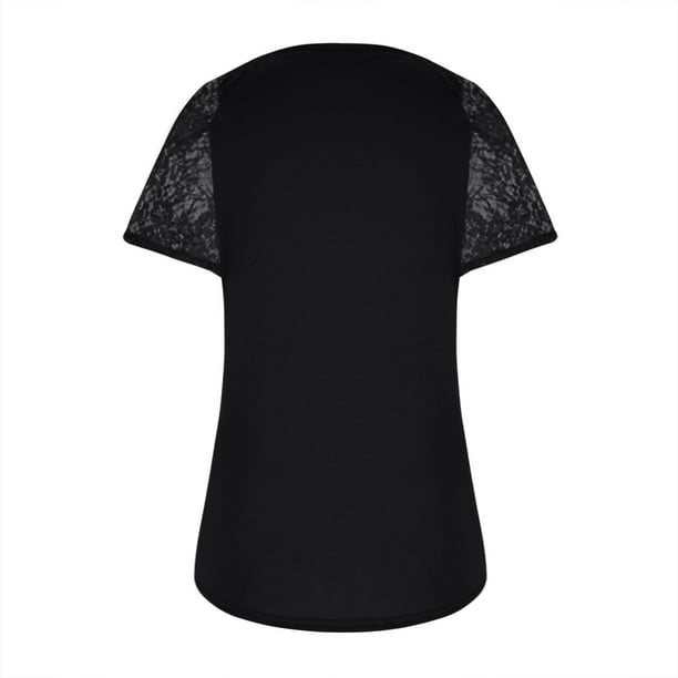 Pisexur Womens V-Neck Wrap Plus Size Tops Lace Cutout Short Sleeve T-shirt  Casual Flowy Pleated Tunic Shirts Solid Color Pullover Blouse XL-5XL