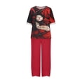 thumbnail image 3 of QUYUON 2 Piece Outfits for Women Plus Size Summer Outfits Elastic Waist Lounge Long Pants Short Sleeve Crew Neck Tops Casual Wide Leg Pants Two Piece Set Loungewear D-Red 3XL, 3 of 6