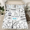 thumbnail image 2 of Feelyou Love Music Twin Sheet Sets, White Black Twin Fitted Sheet, Guitar Piano Drum Flat Sheet, Super Cozy Room Decoration, 3-Piece, 2 of 7