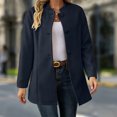 thumbnail image 6 of uublik Trench Coat Women Dark Blue Long Sleeve Elegant Classic Overcoat Fall Winter Clothing, 6 of 6