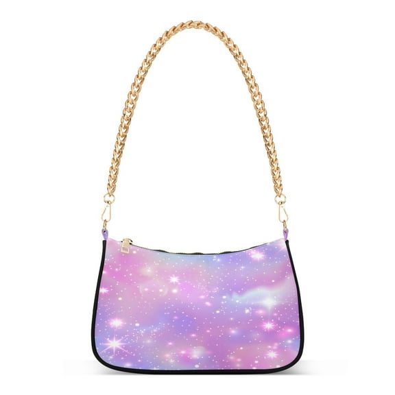 Ryvnso Pink Sky with Stars Womens Chain Shoulder Bag Tote Handbags Clutch Hobo Purse with Zipper for Travel