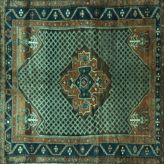 Ahgly Company Indoor Square Persian Turquoise Blue Traditional Area Rugs, 4' Square