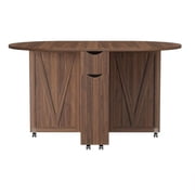 3-in-1 Folding Dining Table with Wine Rack & Cup Holder – Drop Leaf Oval Kitchen Table with Lockable Casters – Space-Saving for Small Spaces