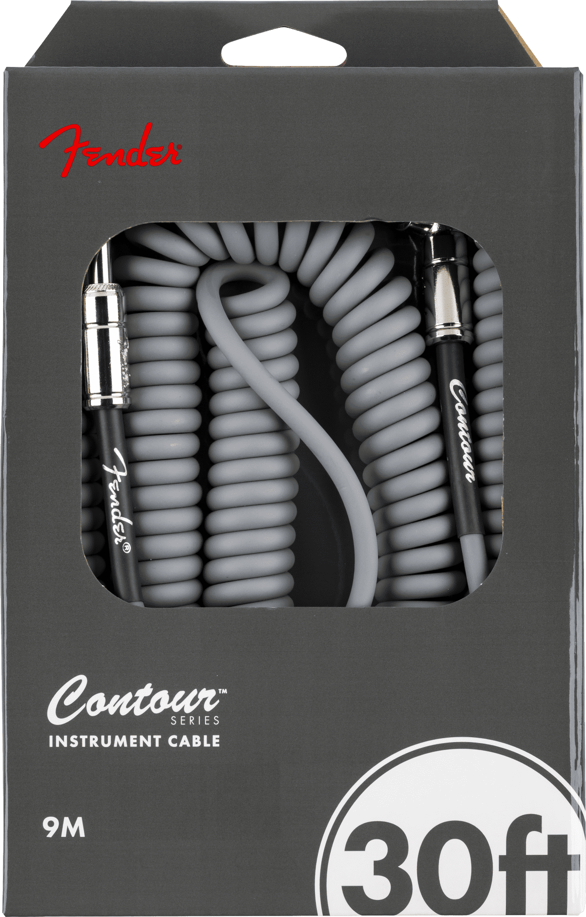 Fender Contour 1/4" Straight to 1/4" Right Angle Coiled Instrument Cable, 30', Inca Silver