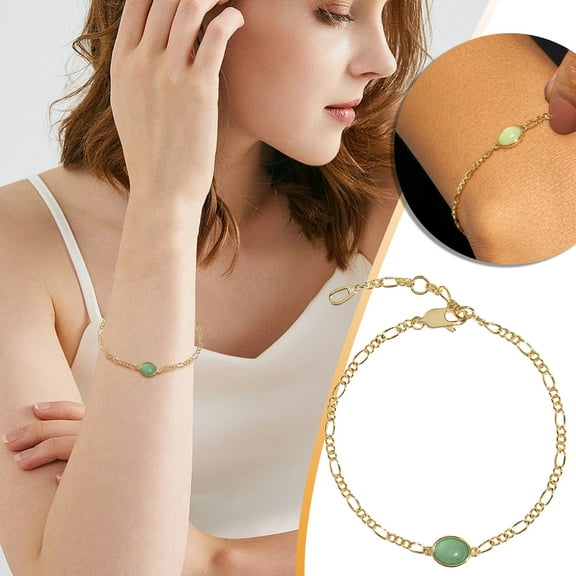 Konghyp Bracelet for Women – Natural Green Aventurine Stone Bracelet, Real Figaro Bracelet, Healing Crystal Jewelry, Fashion Gemstone Wristband