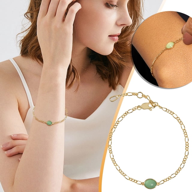 Pulsera para Mujeres Ganfancp Piedra Natural Aventurina Verde Pulsera Figaro