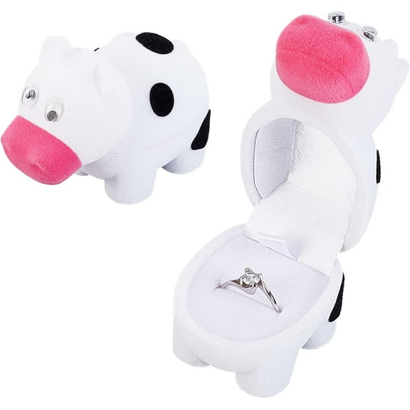 2Pcs Velvet Cow Ring Box Cow Shape Ring Gift Box for Proposal Wedding Engagement Jewelry Storage Case diy White