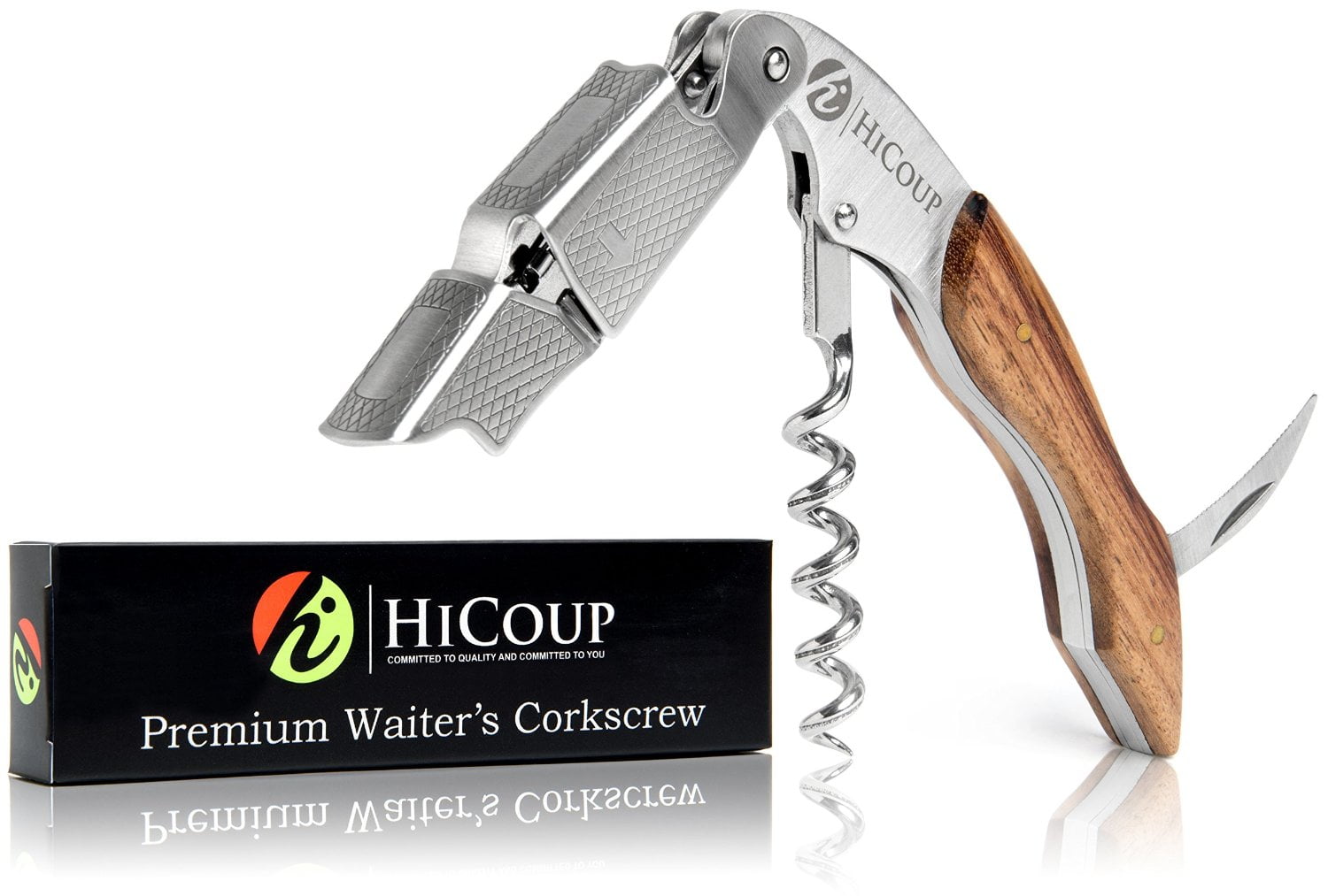 Professional Waiter’s Corkscrew by HiCoup Bottle Opener and Foil Cutter The Favored Choice of Sommeliers Bai Ying Wood Handle All-in-one Corkscrew Waiters and Bartenders Around The World 