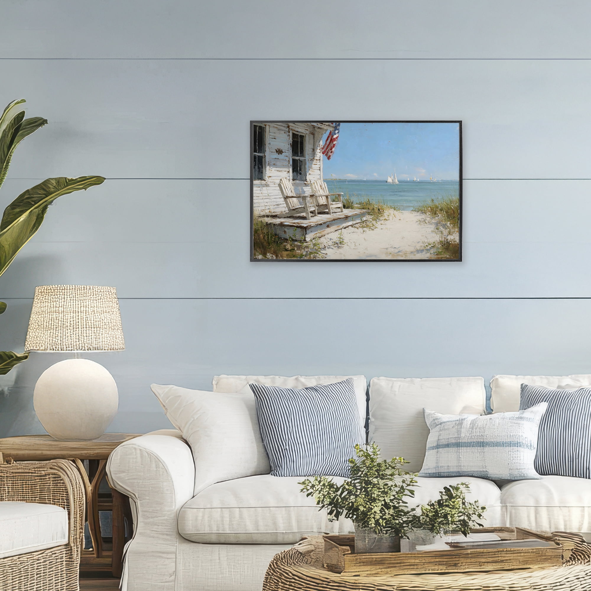 Stupell Industries By The Ocean Cottage Retreat Black Framed Giclee Art, design by Petal Prints Design