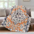 thumbnail image 4 of Orange Boho Throw Blanket, Flannel Fleece Blanket with Striped Design for Couch, Vintage Ethnic Tribe Abstract Art Soft Breathable All Season Plush Blankets for Loveseat Sofa Bed 60"x80", 4 of 9