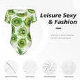 thumbnail image 6 of Daiia Green Kiwi print Women's Crew Neck Short Sleeve Bodysuit Fashion Tops Fit Casual Basic Extender Bodysuit-Small, 6 of 9