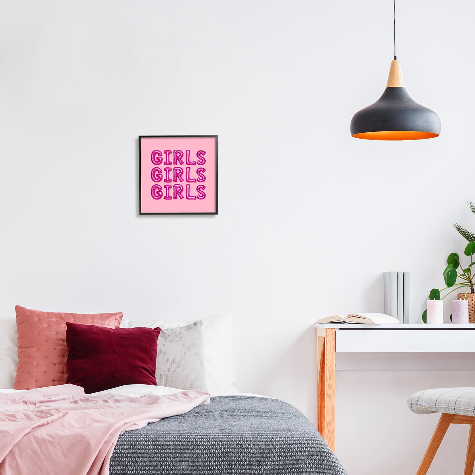 Stupell Industries Pink Girls Balloon Letters Bold Stylish Typography Graphic Art Black Framed Art Print Wall Art, Design by LISH creative