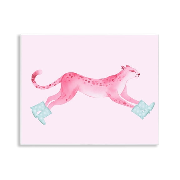 Stupell Industries Running Leopard in Boots Animals Painting Unframed Art Print Wall Art, 14 x 11
