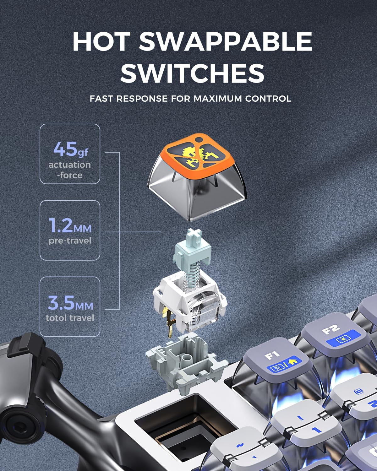 GravaStar Mercury K1 Pro 75% Wireless Mechanical Keyboard, Gasket Mount, 8000mAh Battery, Kailh Speedy Mint Linear Switches, Dual RGB - Interstellar Silver