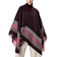 thumbnail image 1 of WTXUE Poncho Shawl Boho Cardigans Travel Plaid Shawl Open Front Cape Warm Oversized Sweaters Casual Cardigan Shawls Fall Winter Blanket Shawl Wraps Knitted Poncho Color Block Sweater Coffee One Size, 1 of 9