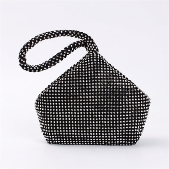 TFixol Elegant Rhinestone Evening Clutch with Detachable Wrist Strap for Weddings, Parties, and Special Events - Large Size in Black